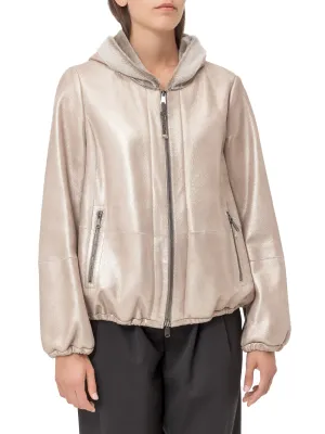 Brunello Cucinelli Zip-Up Hooded Leather Jacket