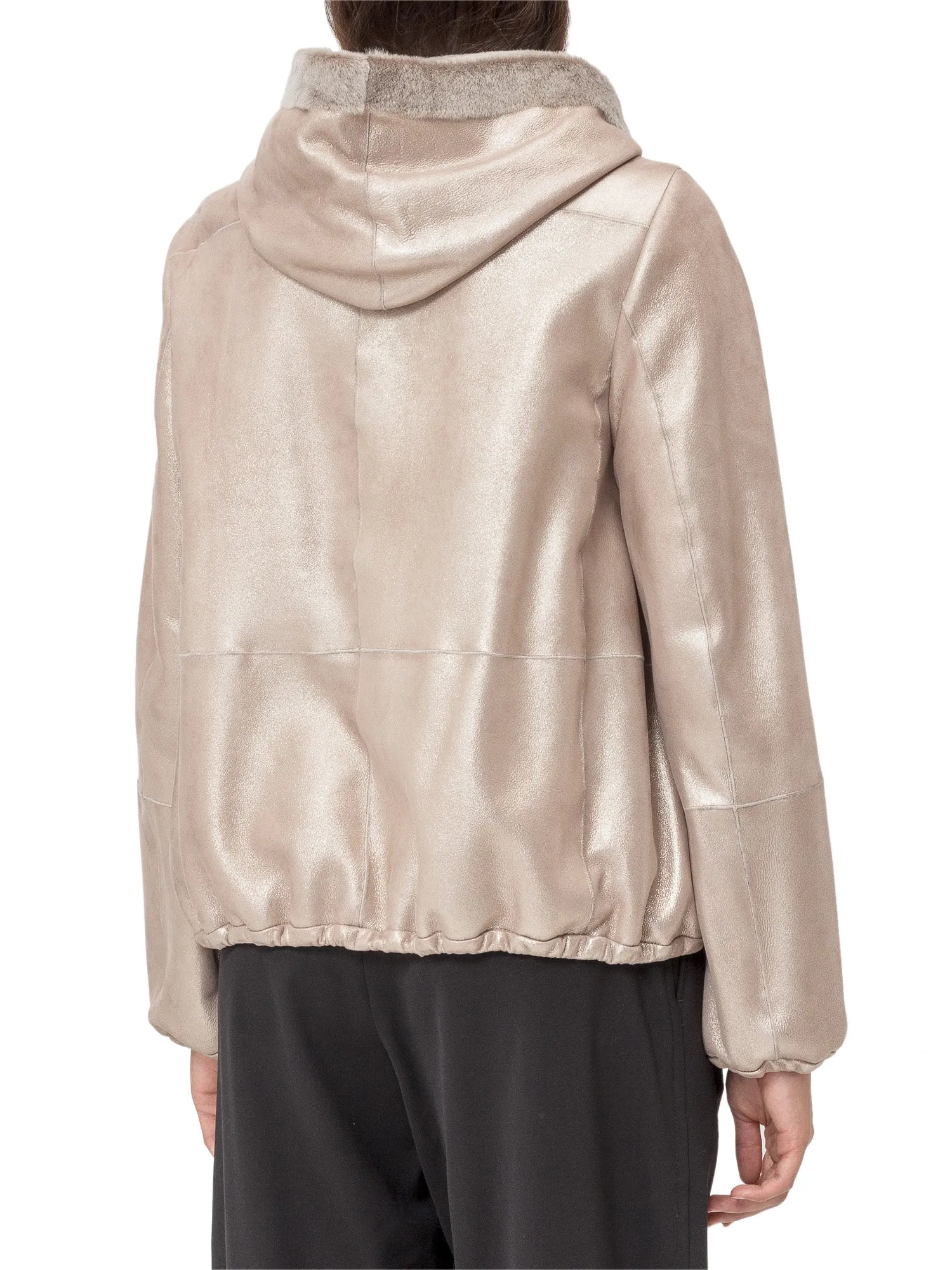 Brunello Cucinelli Zip-Up Hooded Leather Jacket