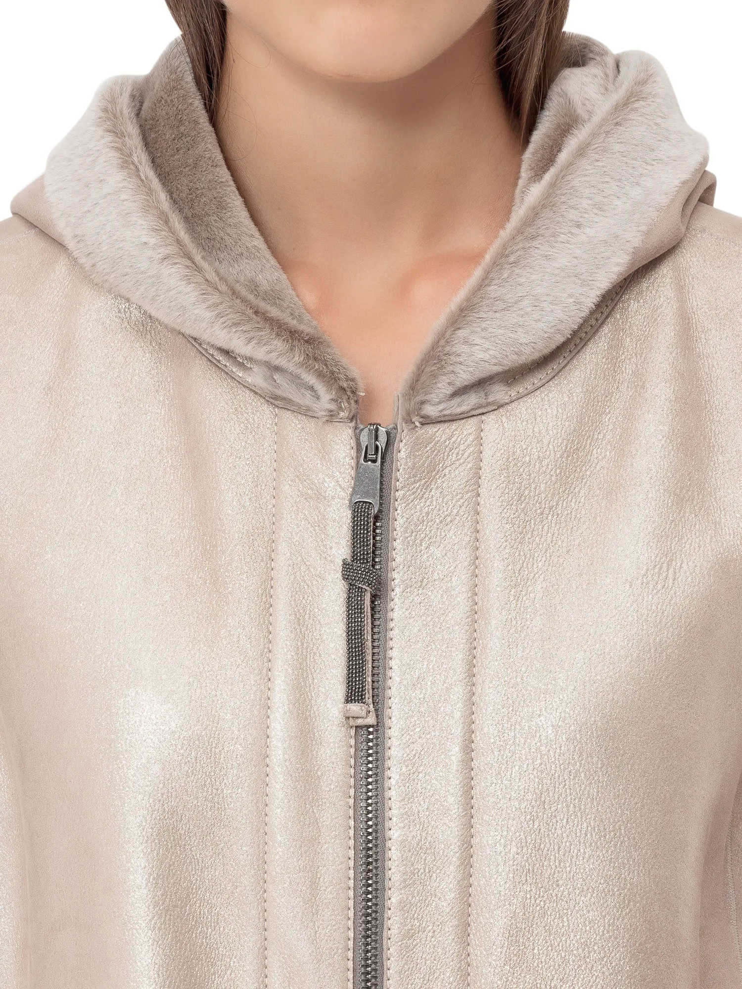 Brunello Cucinelli Zip-Up Hooded Leather Jacket