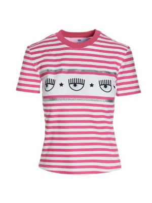 Chiara Ferragni Eye-Motif Striped Crewneck T-Shirt