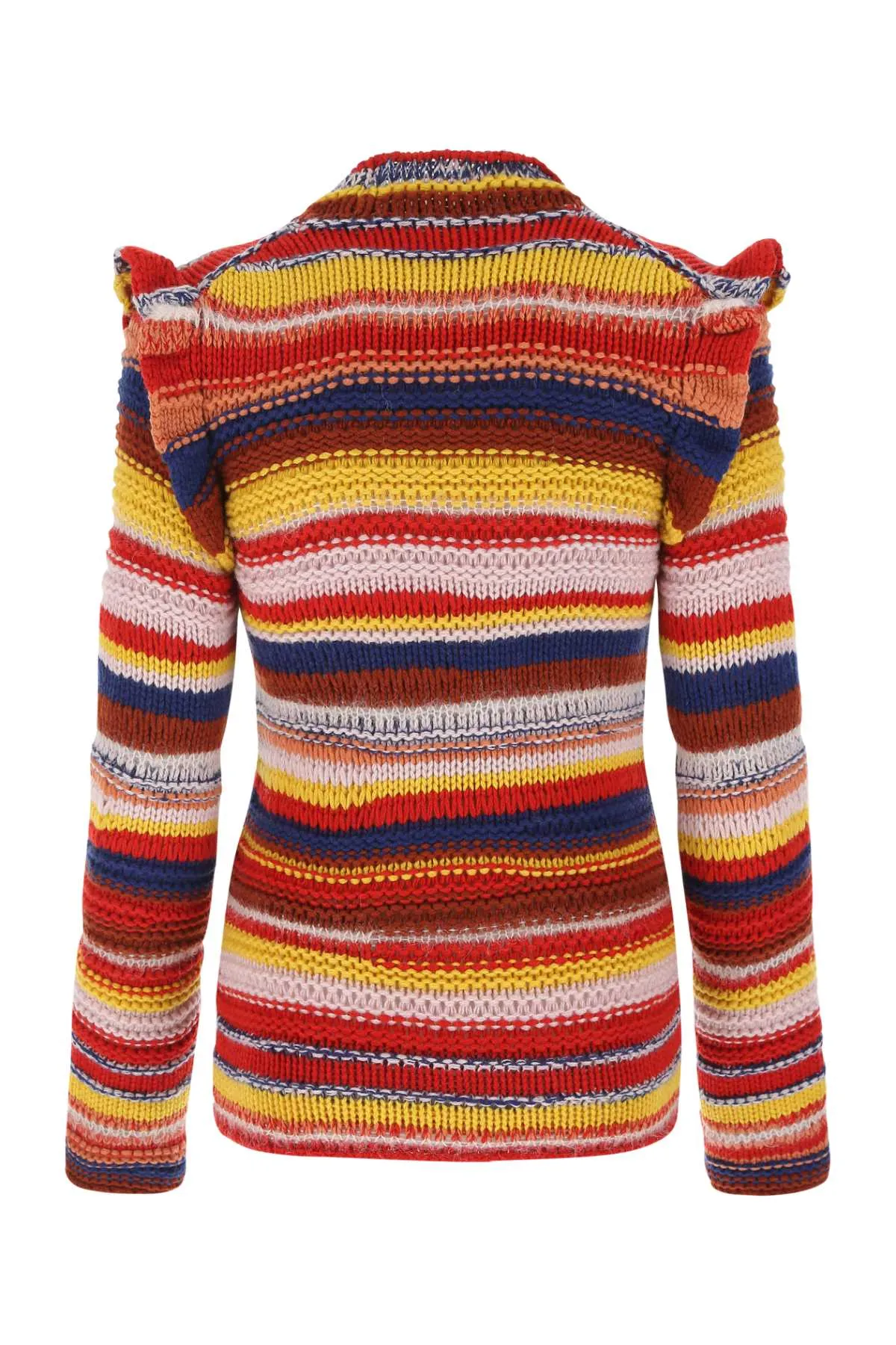 Chlo Ruffled Detailed Striped Knit Jumper