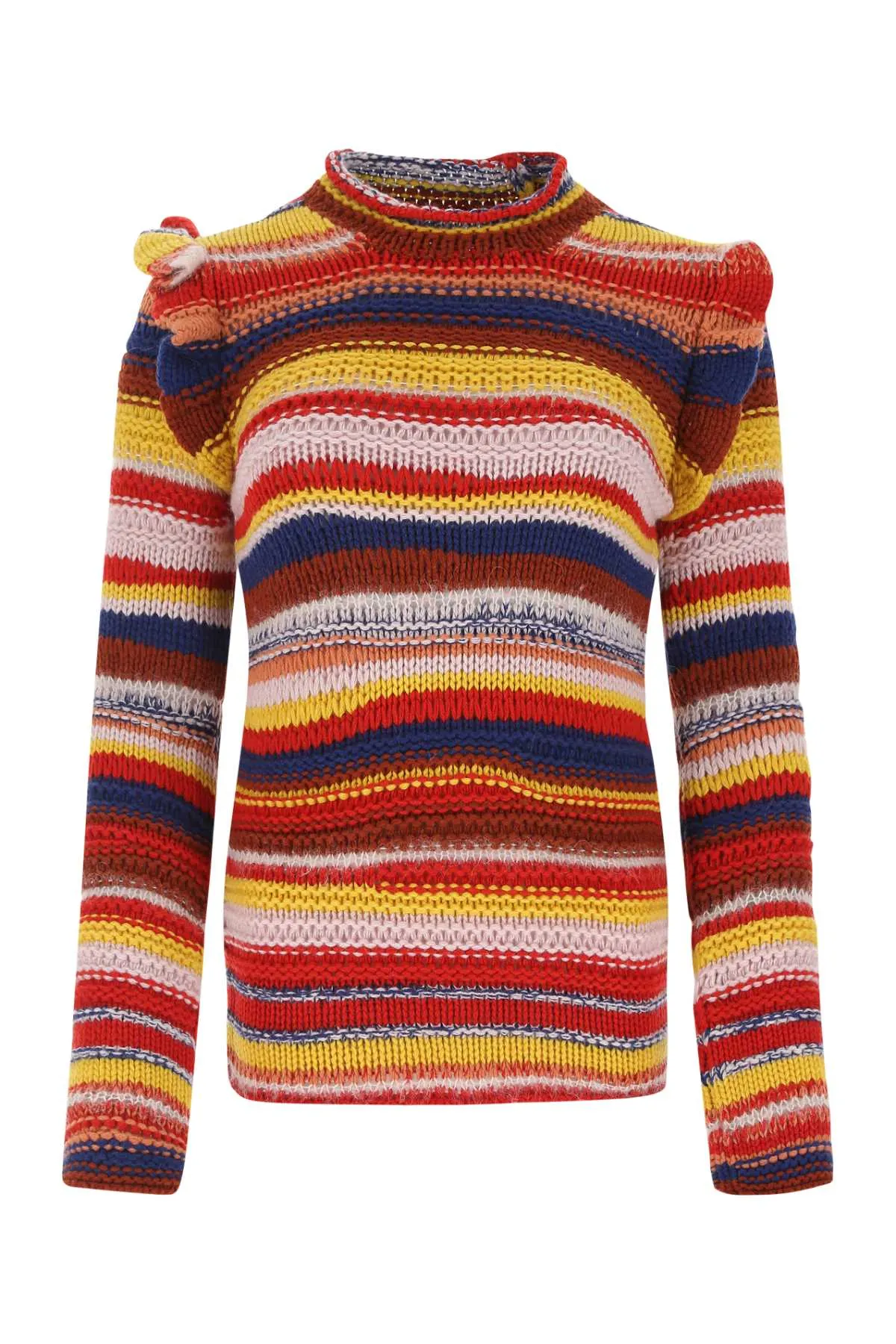 Chlo Ruffled Detailed Striped Knit Jumper