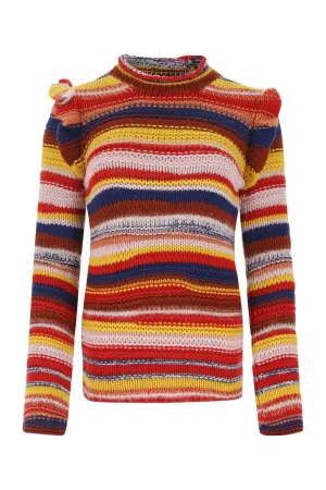Chlo Ruffled Detailed Striped Knit Jumper