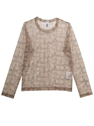 Comme Des Garons Noir Kei Ninomiya Allover Logo Print Sheer Top