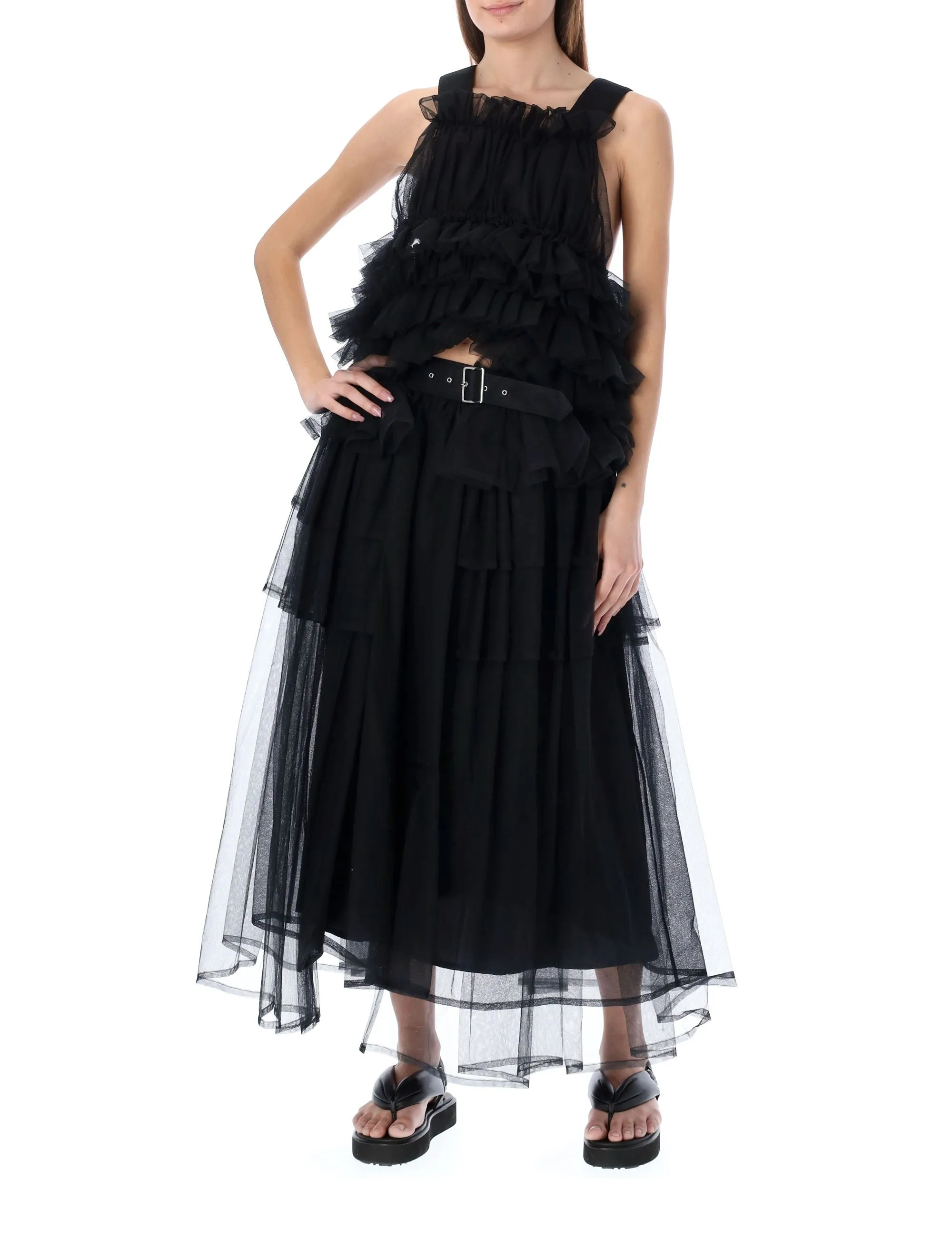 Comme Des Garons Noir Kei Ninomiya Ruffled Tulle Sleeveless Top