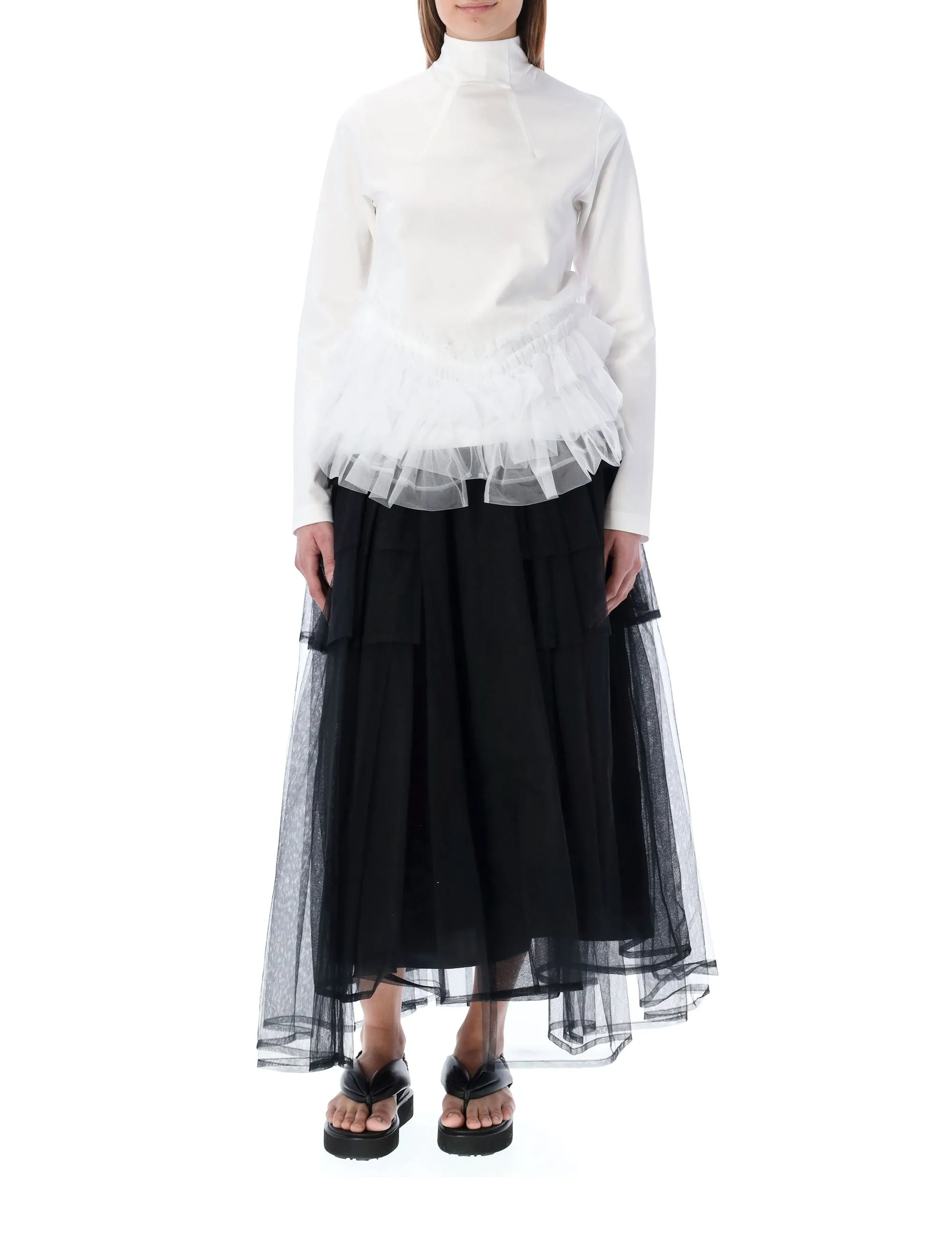 Comme Des Garons Noir Kei Ninomiya Tulle Detail Turtle Neck Top