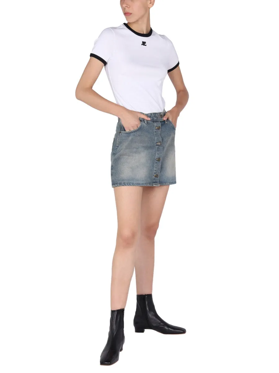 Courrges Front Buttoned A-Line Mini Skirt