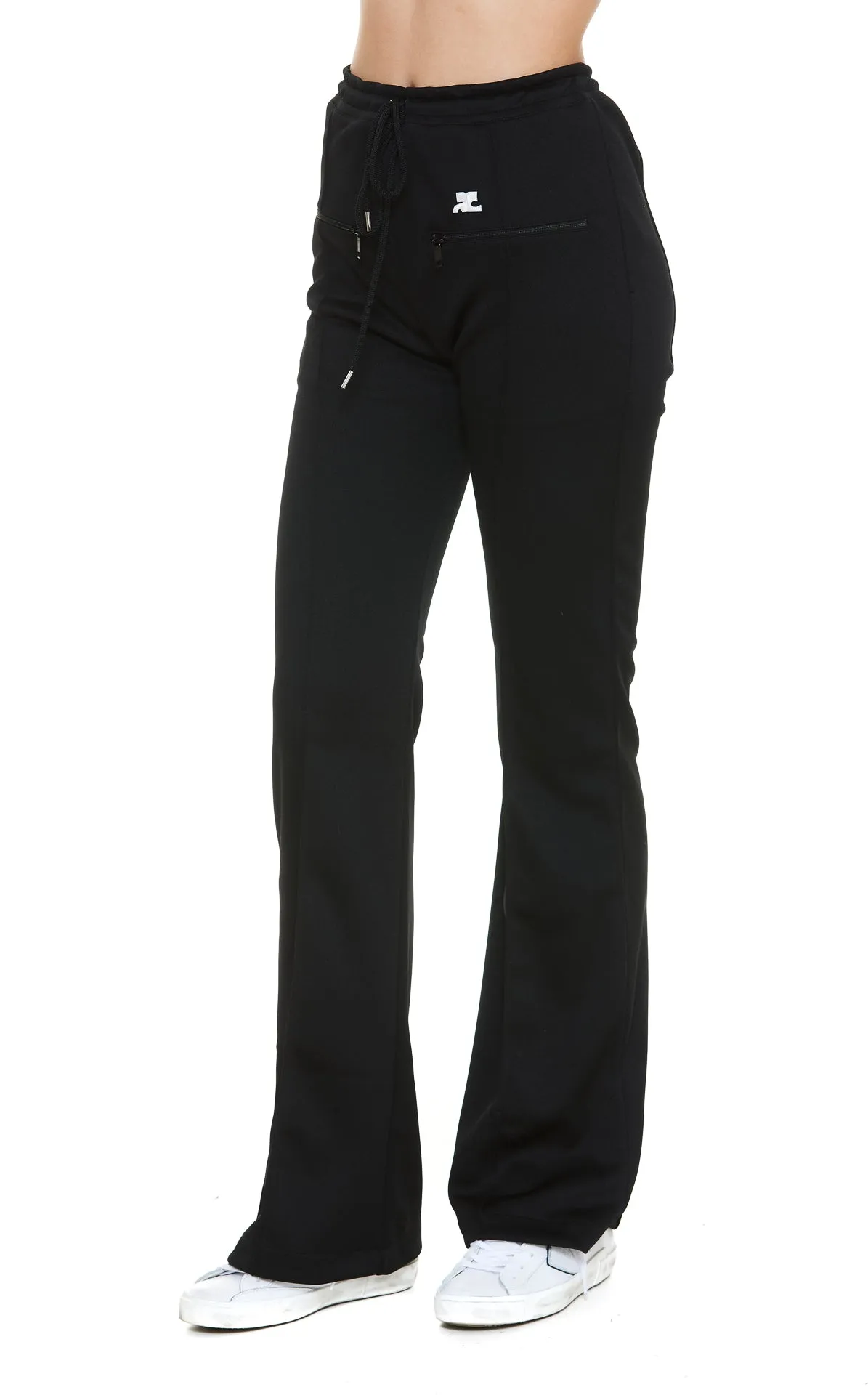 Courrges Mid Rise Logo Patch Flared Trousers