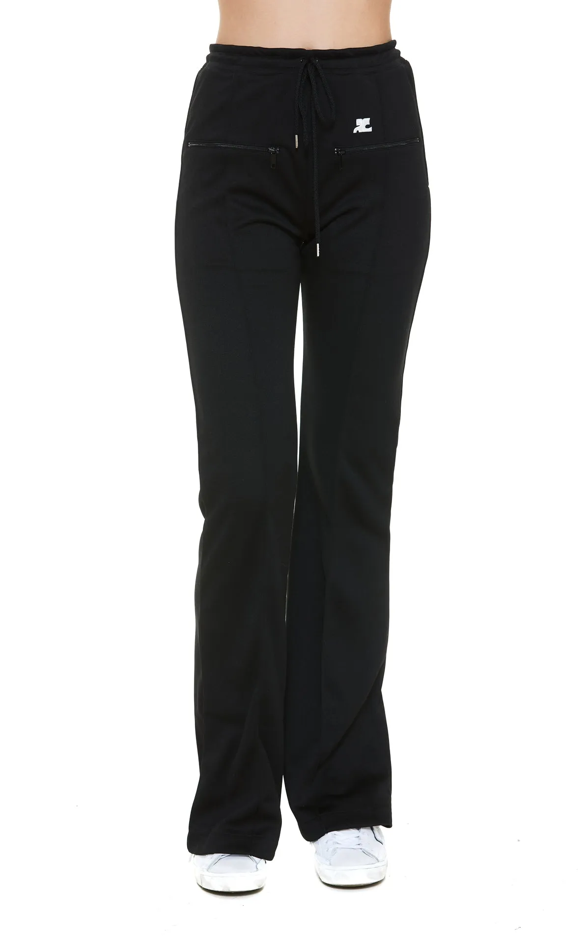 Courrges Mid Rise Logo Patch Flared Trousers
