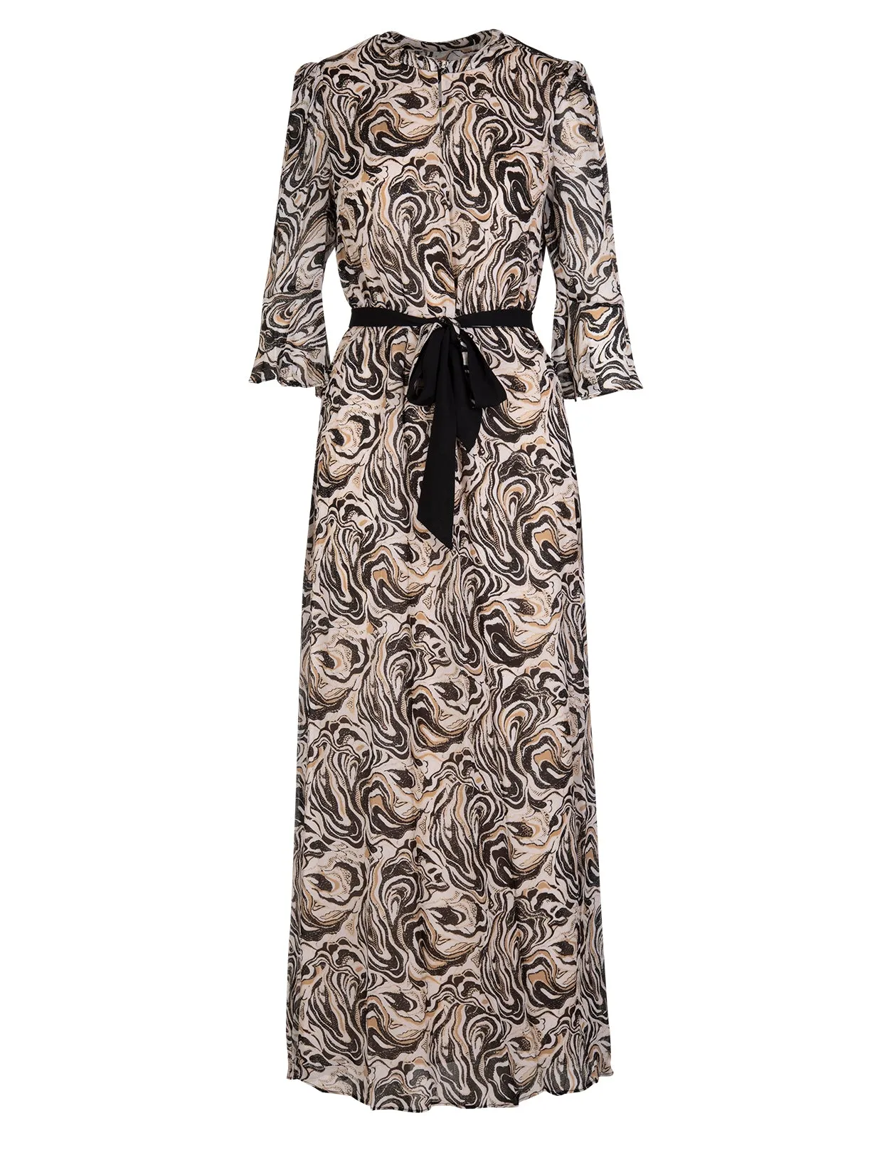 Diane Von Furstenberg Marble Print Tied Waist Maxi Dress