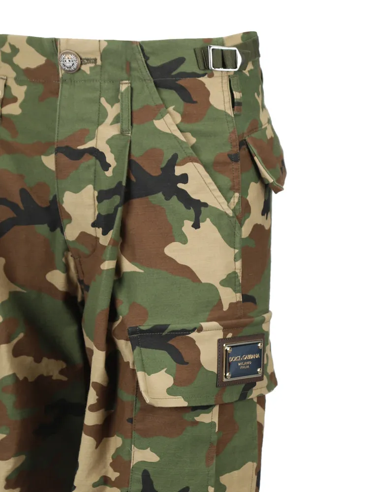 Dolce & Gabbana Camouflage Printed Raw-Cut Edge Trousers