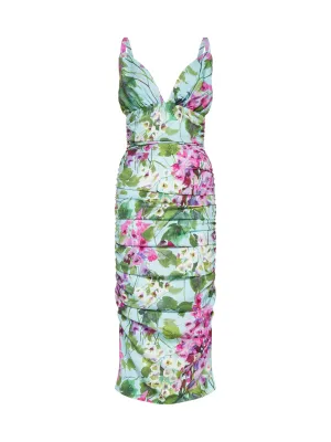 Dolce & Gabbana Charmeuse Bluebell Printed Midi Dress