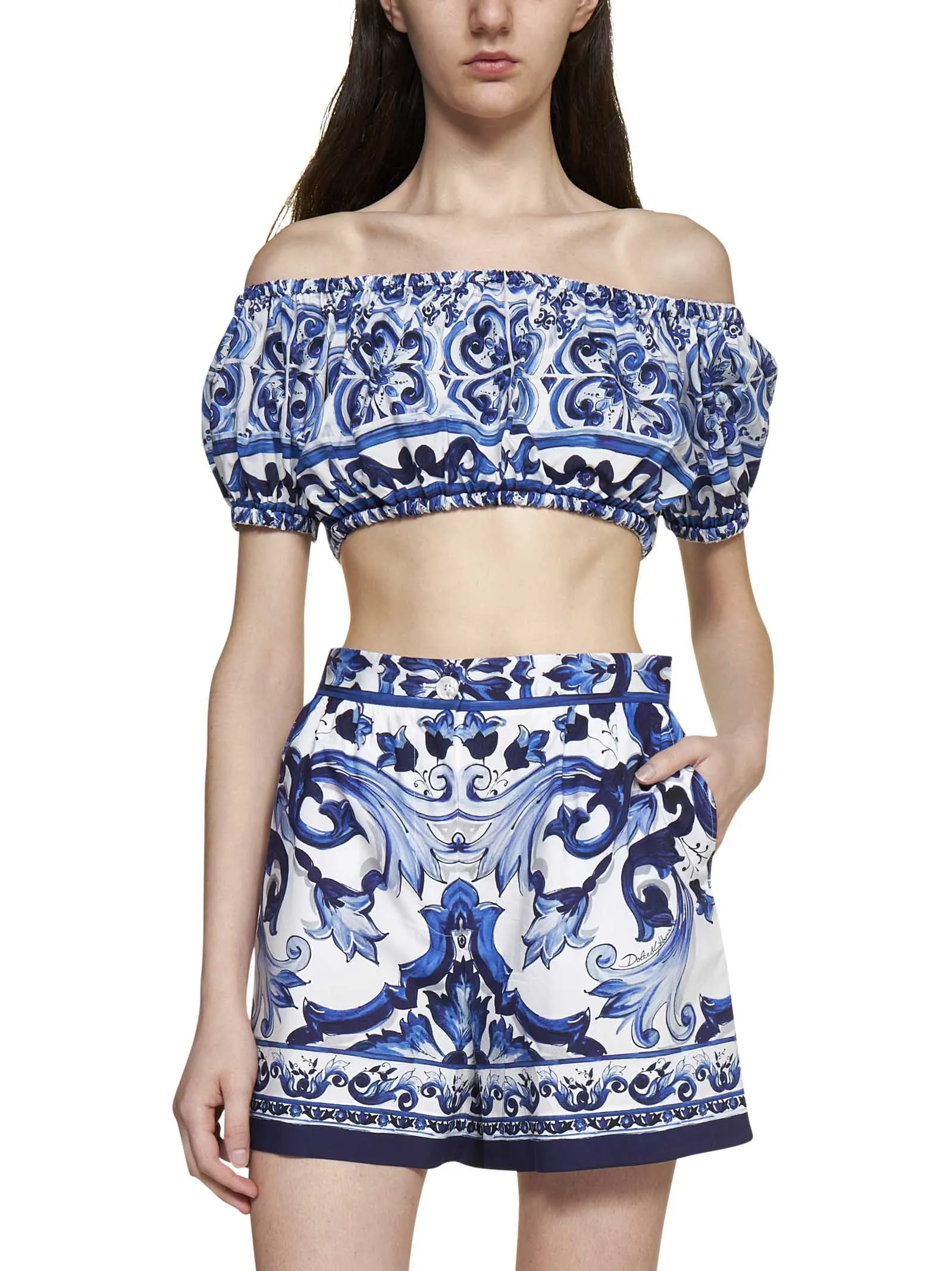 Dolce & Gabbana Mediterraneo Printed Off-Shoulder Top