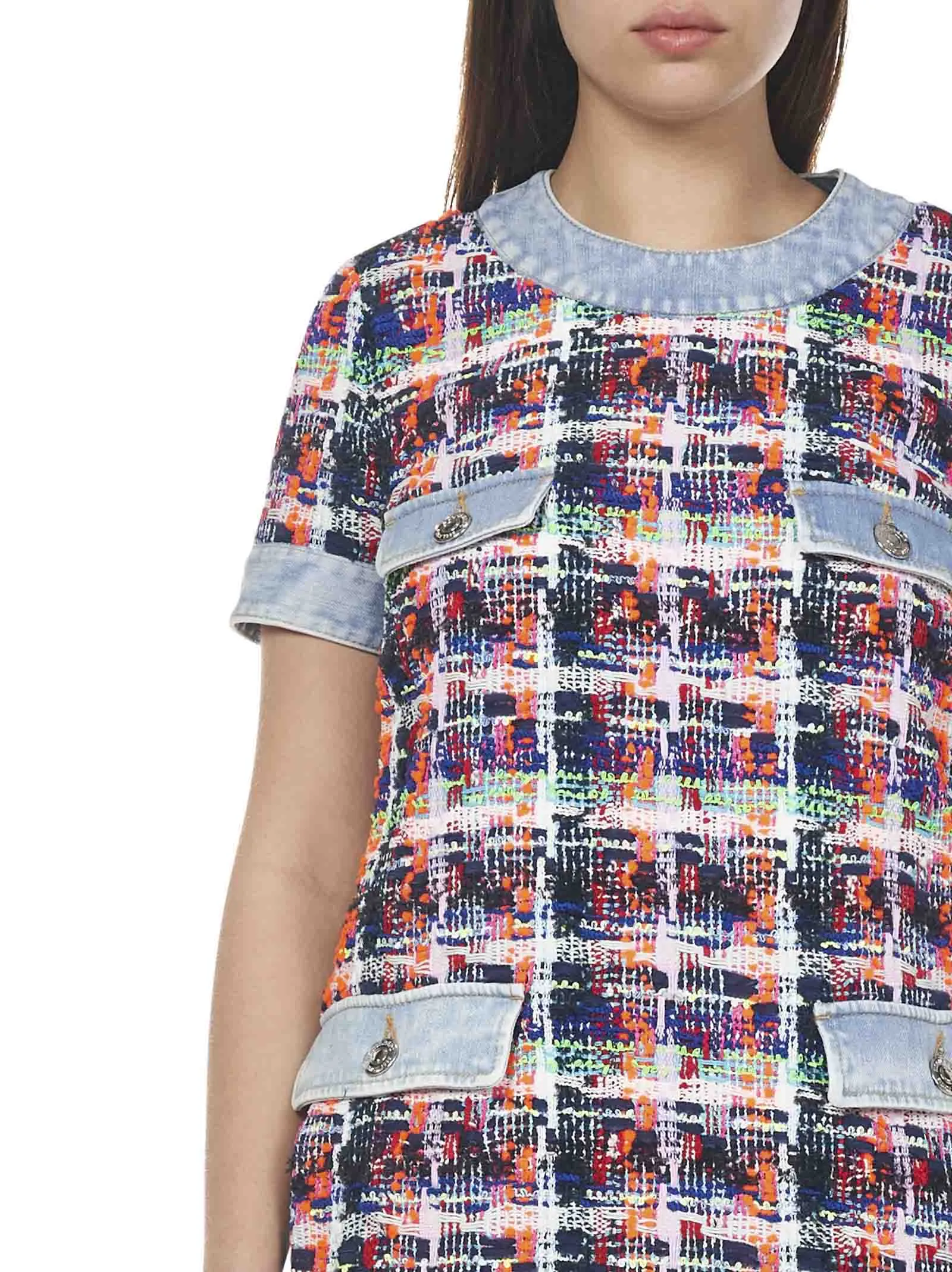 Dsquared2 Denim-Trim Pocket Detail Tweed Mini Dress