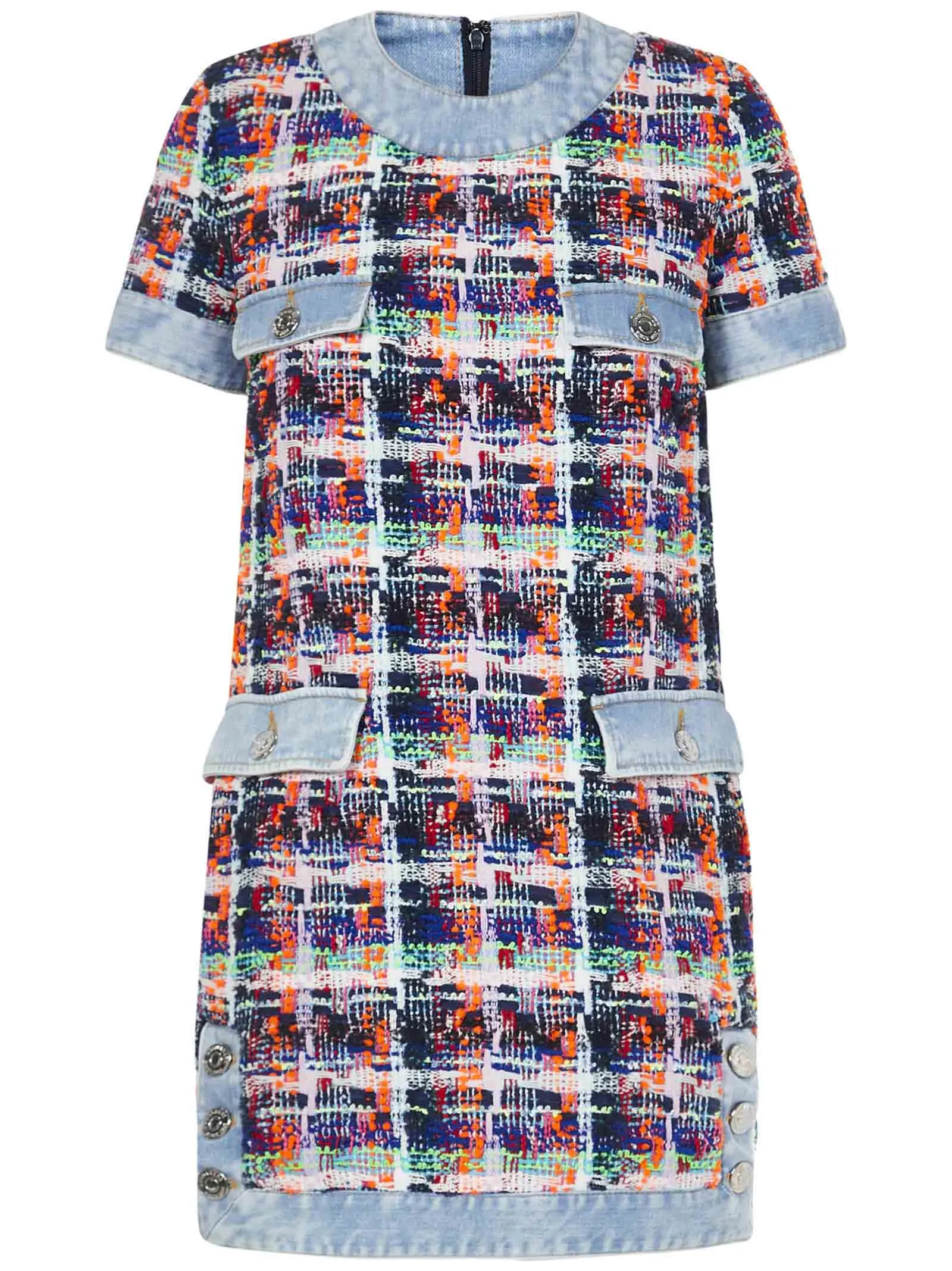 Dsquared2 Denim-Trim Pocket Detail Tweed Mini Dress