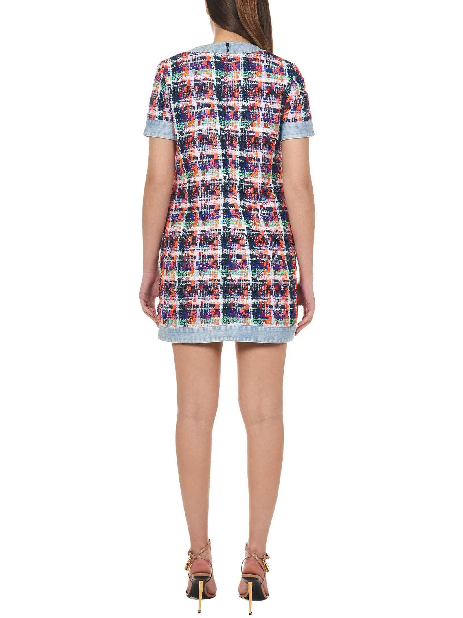 Dsquared2 Denim-Trim Pocket Detail Tweed Mini Dress