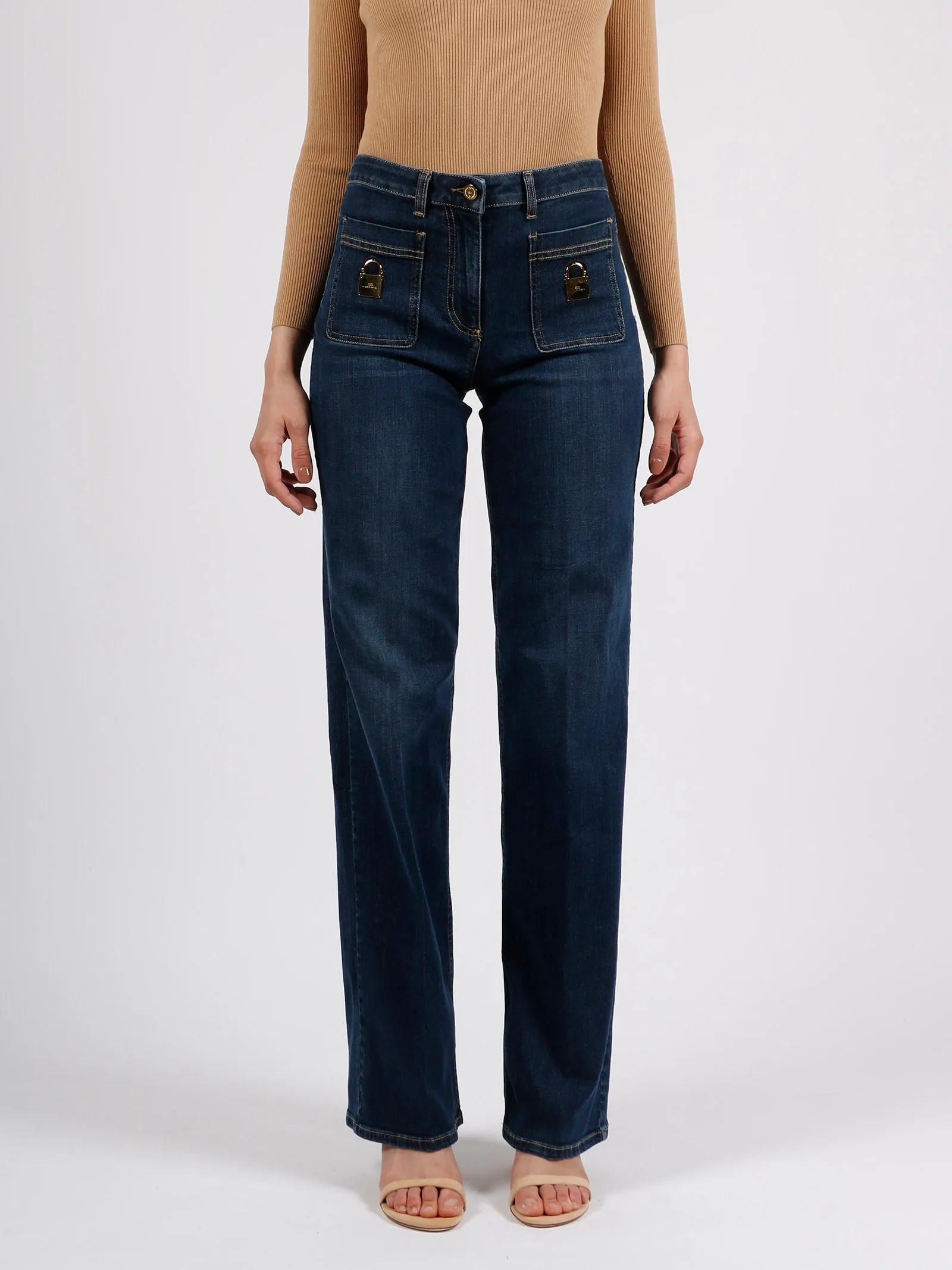 Elisabetta Franchi Logo Plaque Wide Leg Trousers
