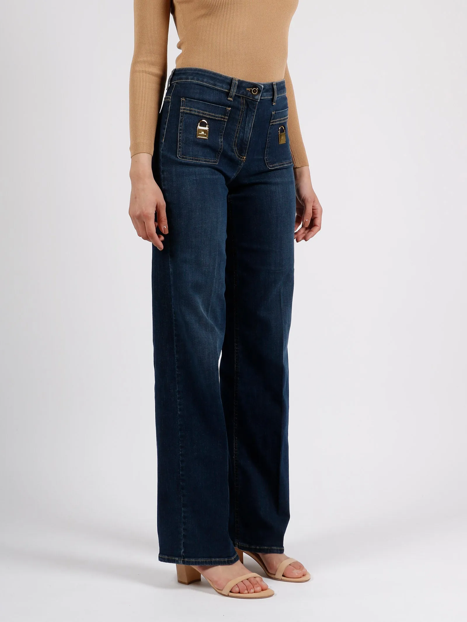 Elisabetta Franchi Logo Plaque Wide Leg Trousers