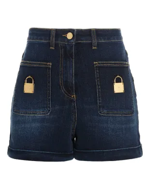 Elisabetta Franchi Padlock Plaque Denim Shorts