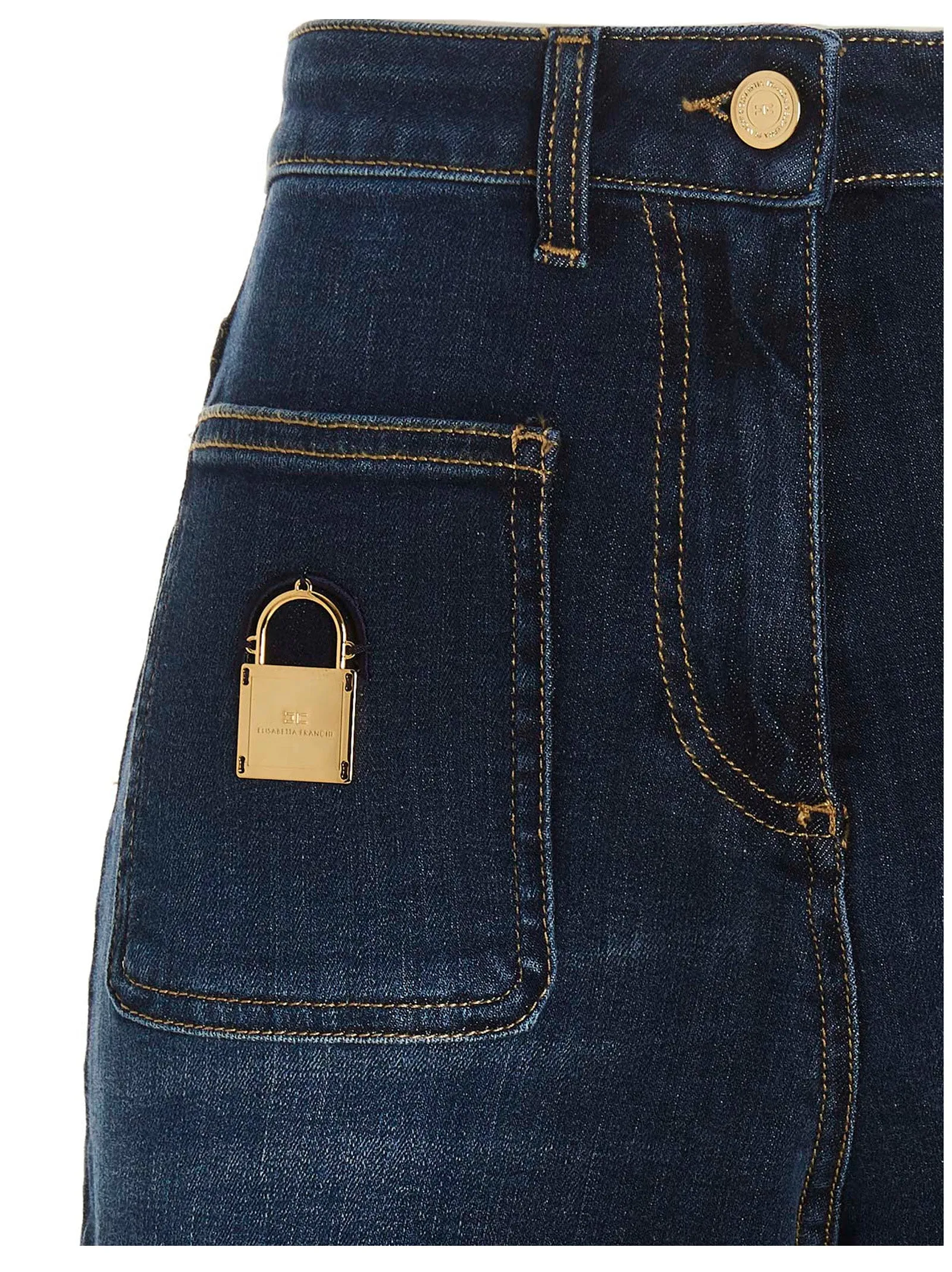 Elisabetta Franchi Padlock Plaque Denim Shorts