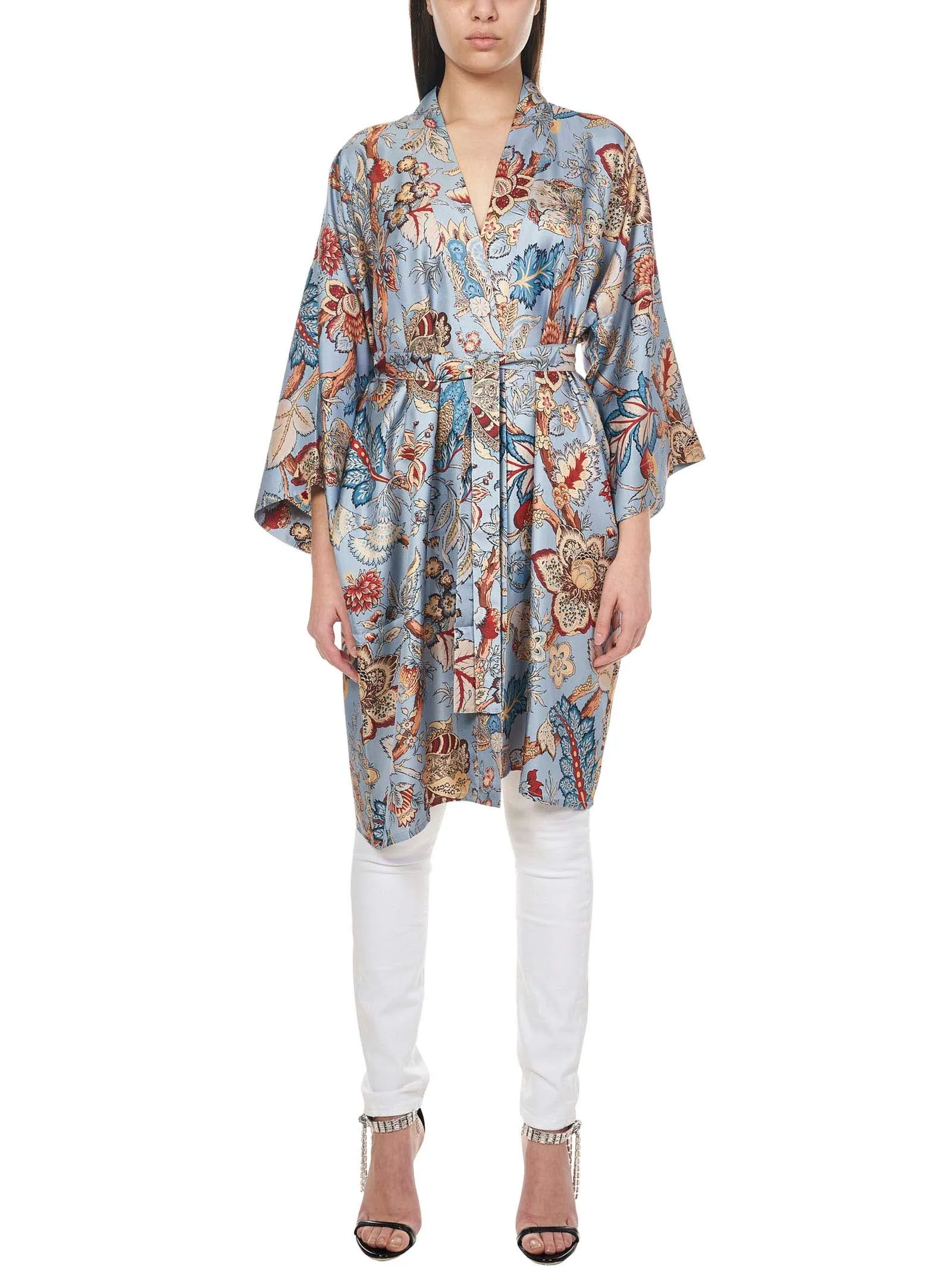Etro Allover Floral Print Tied-Waist Jacket