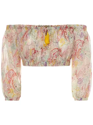 Etro Paisley Printed Off-Shoulder Cropped Top