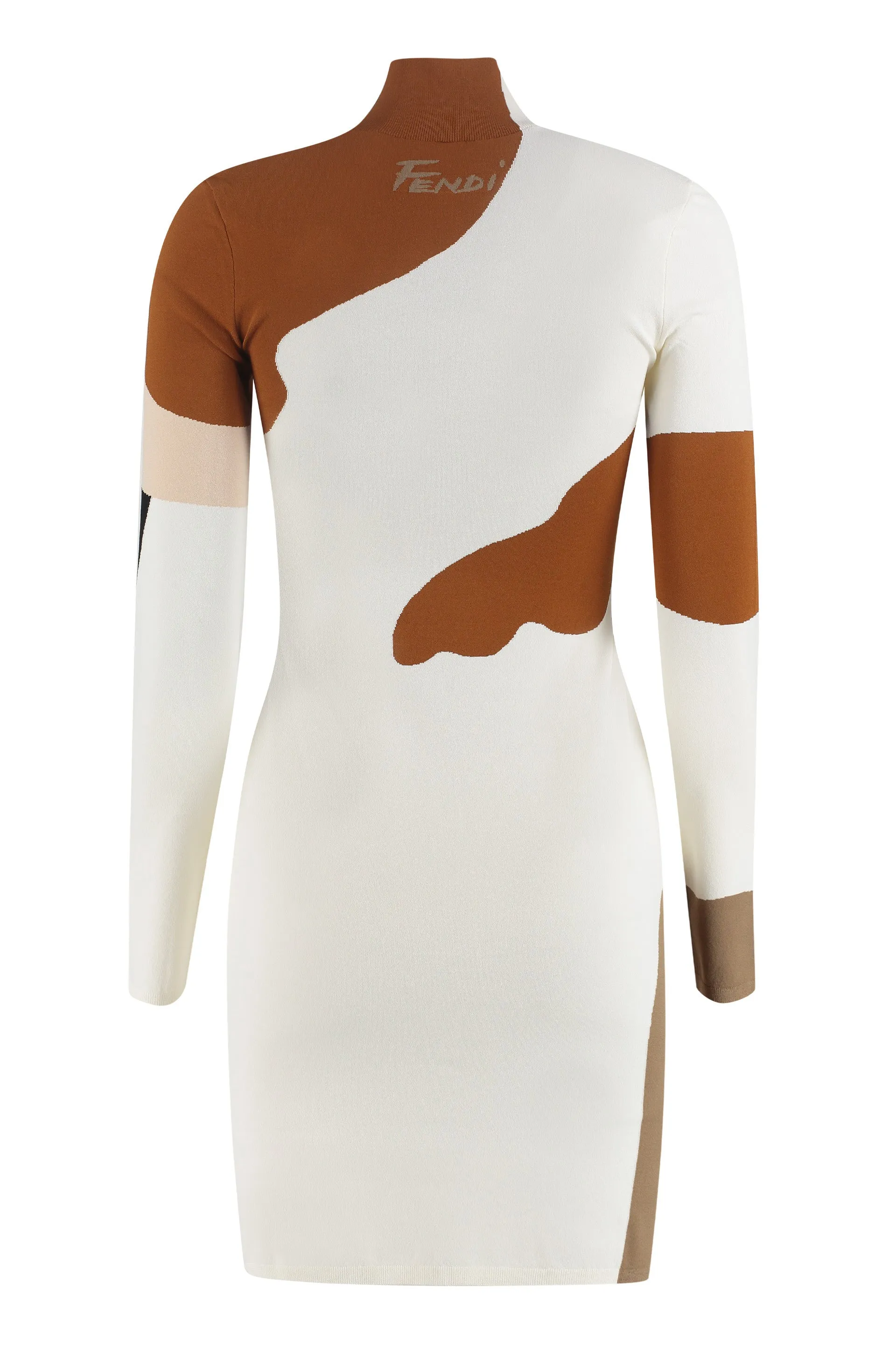 Fendi Pattern Intarsia Funnel Neck Knitted Dress