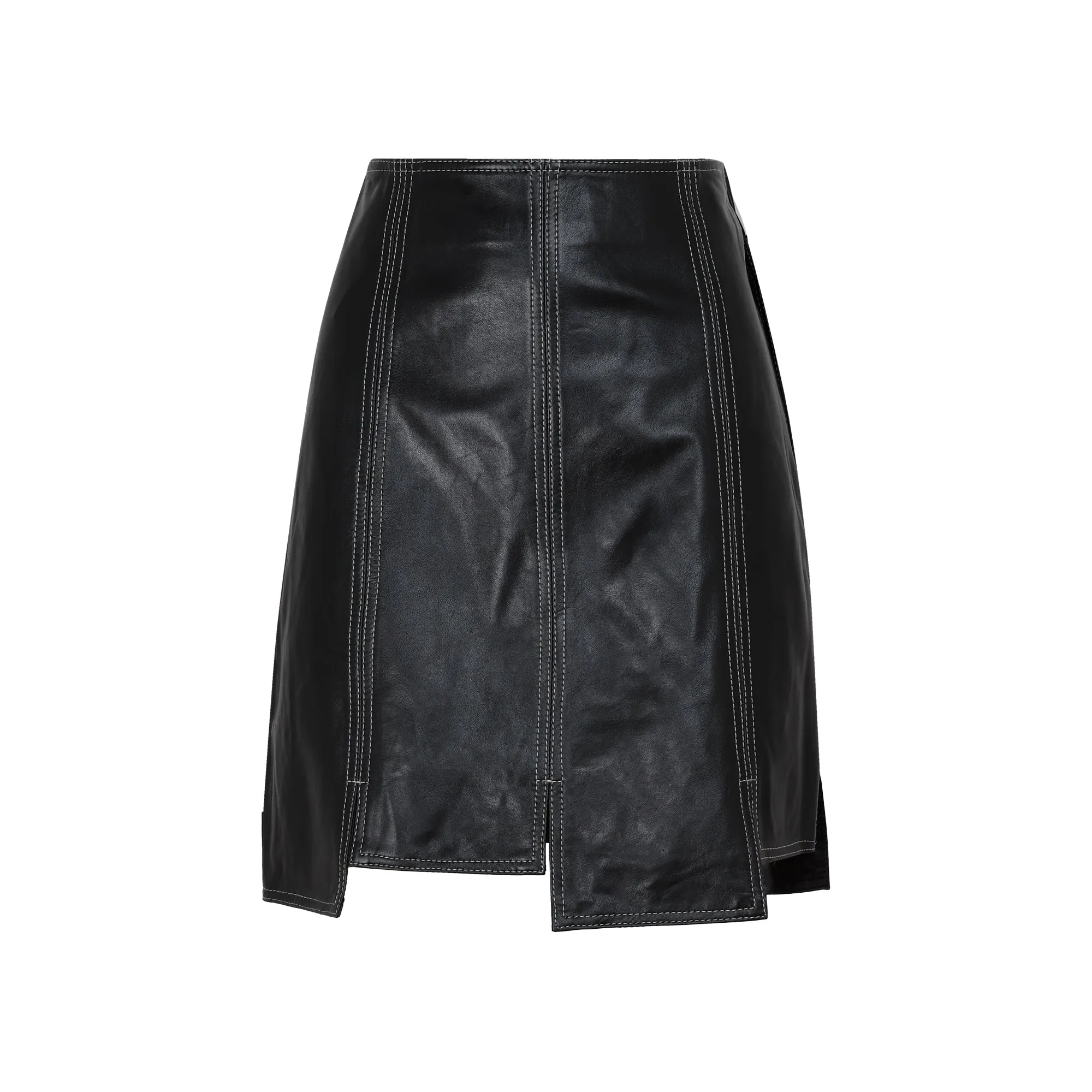 Ganni Asymmetric Panelled Leather Skirt