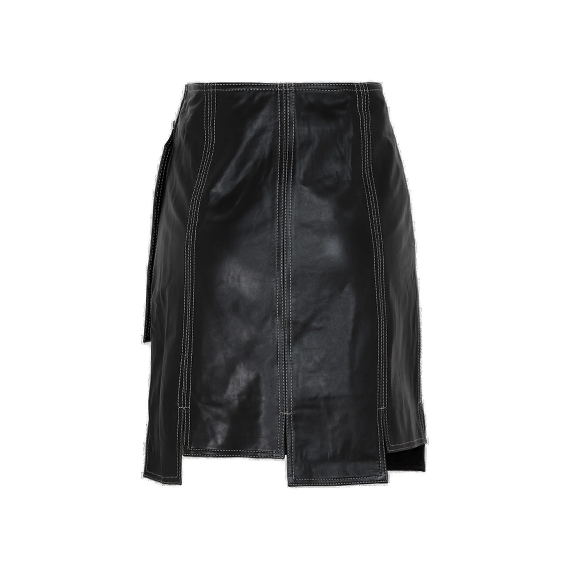 Ganni Asymmetric Panelled Leather Skirt