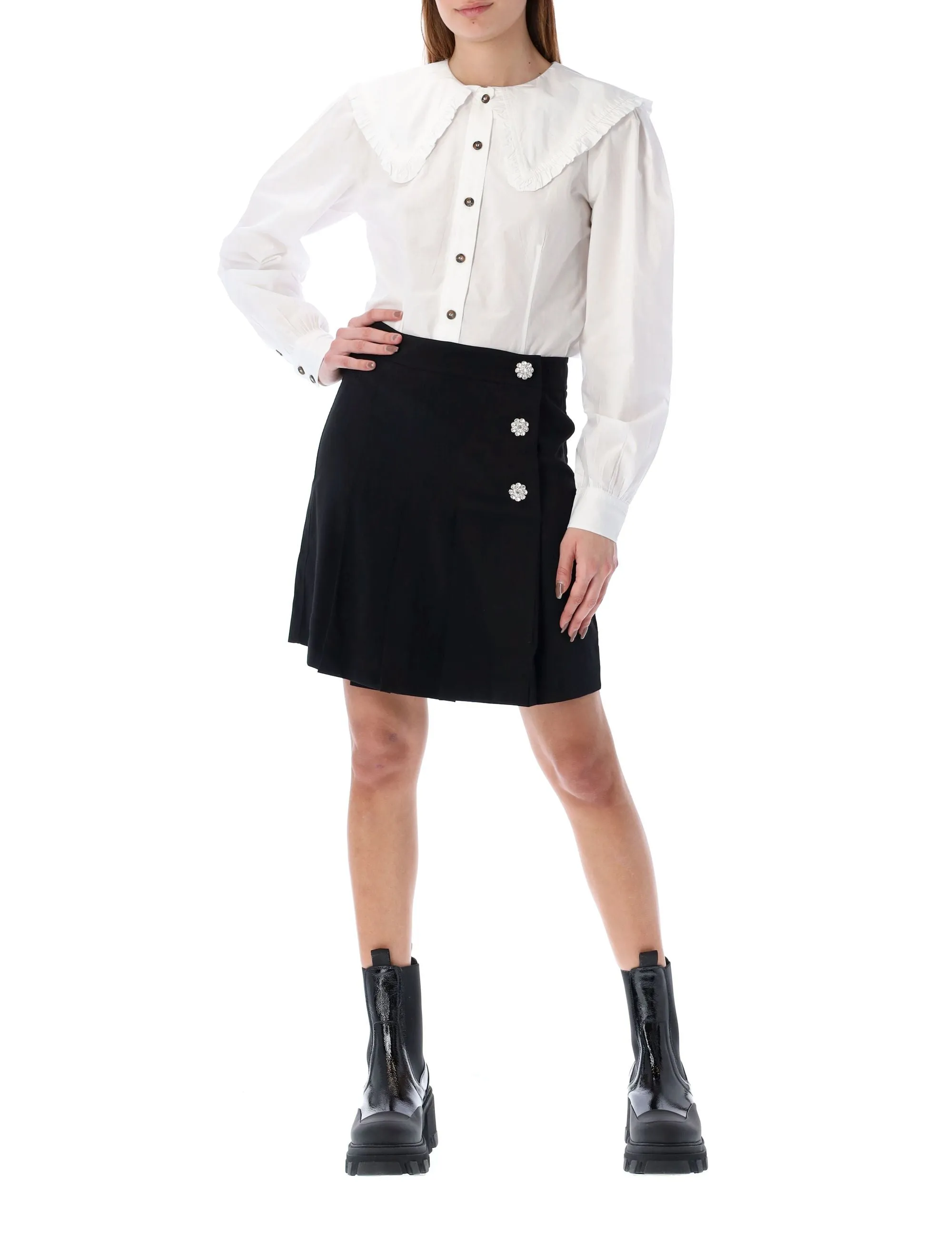 Ganni Button Embellished High Waist Mini Skirt