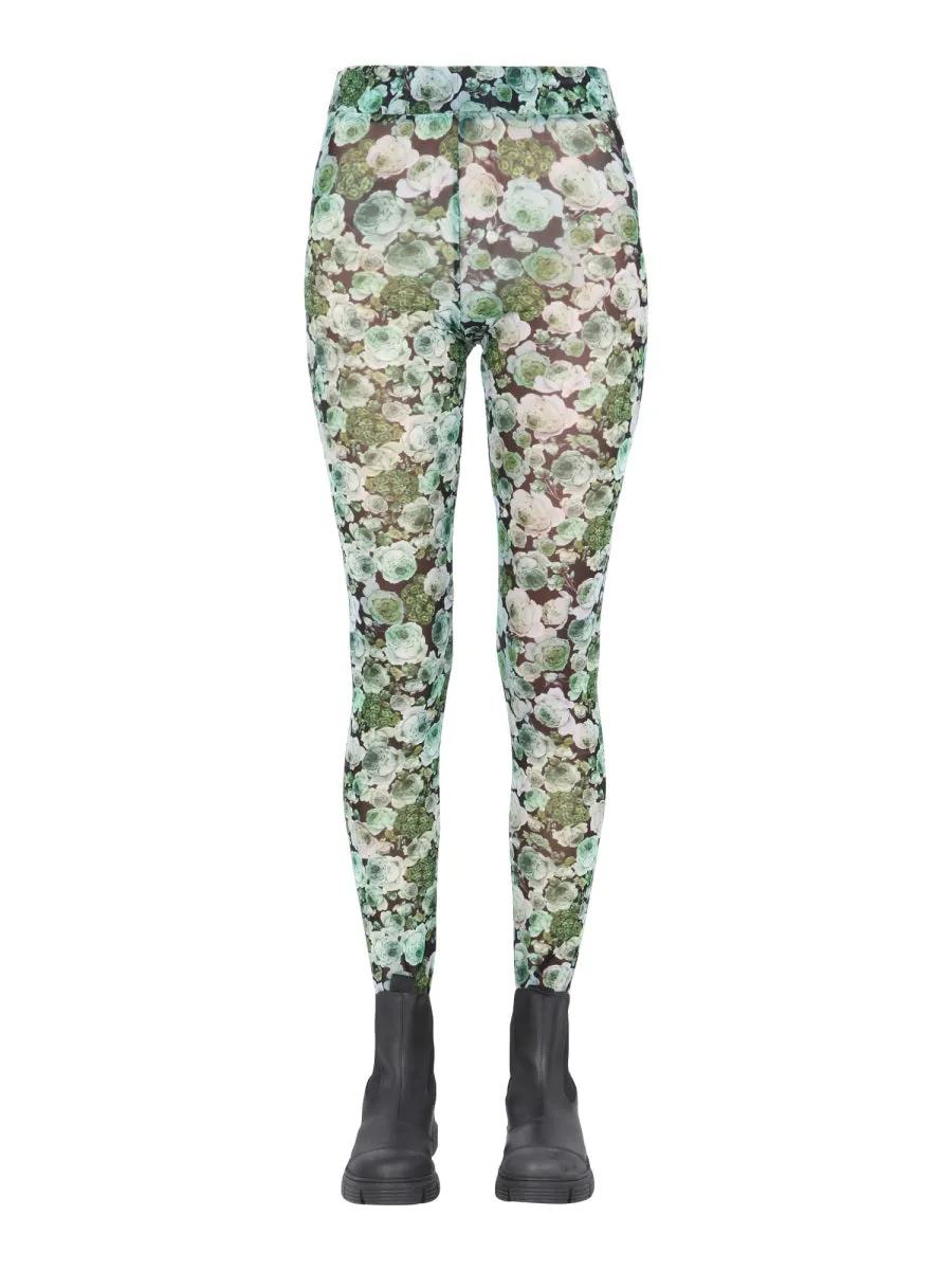 Ganni Floral Print Semi-Sheer Leggings