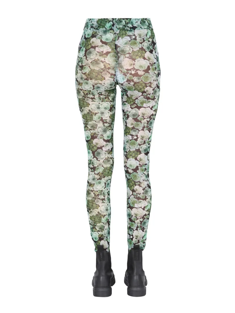 Ganni Floral Print Semi-Sheer Leggings