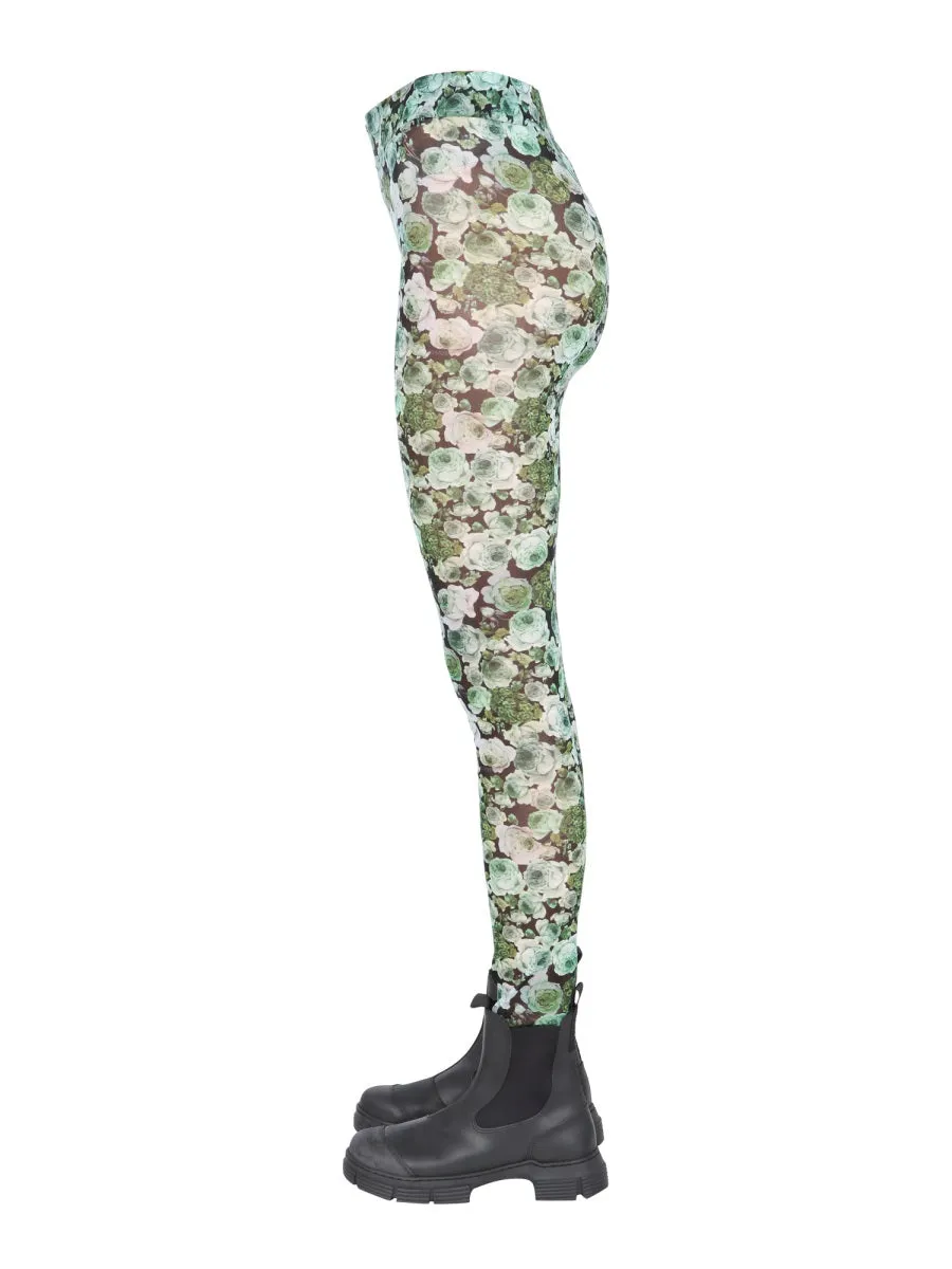 Ganni Floral Print Semi-Sheer Leggings