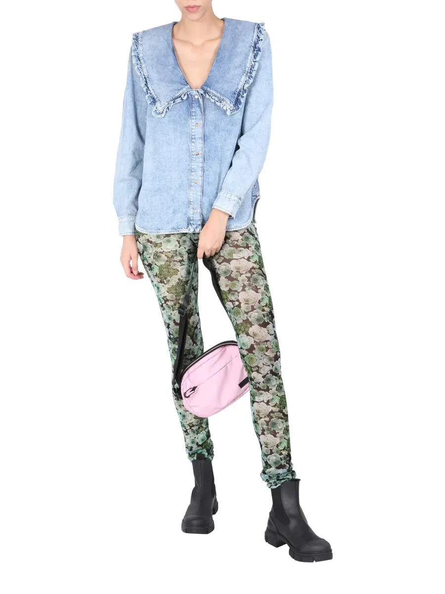 Ganni Floral Print Semi-Sheer Leggings