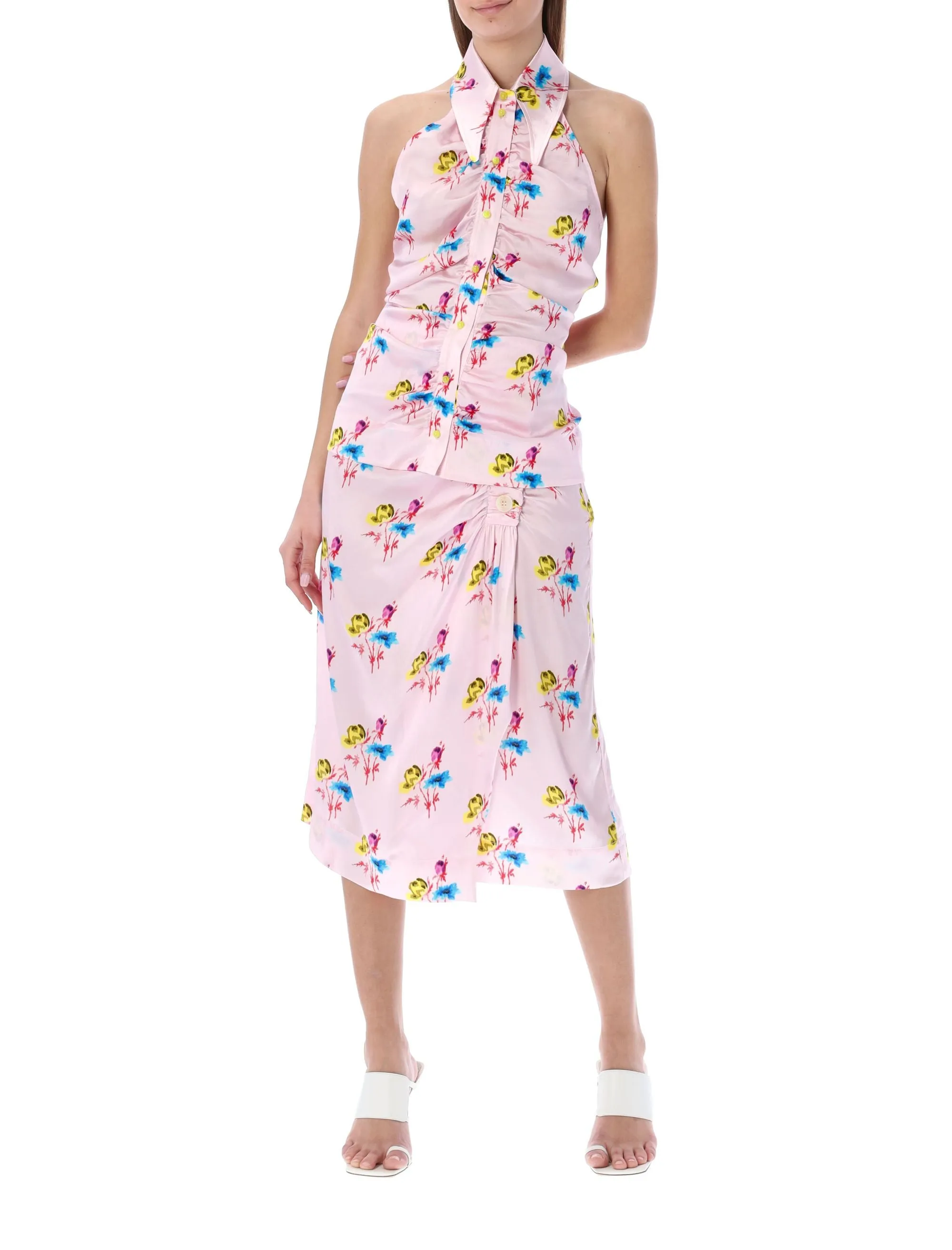 Ganni Floral Printed Halterneck Top