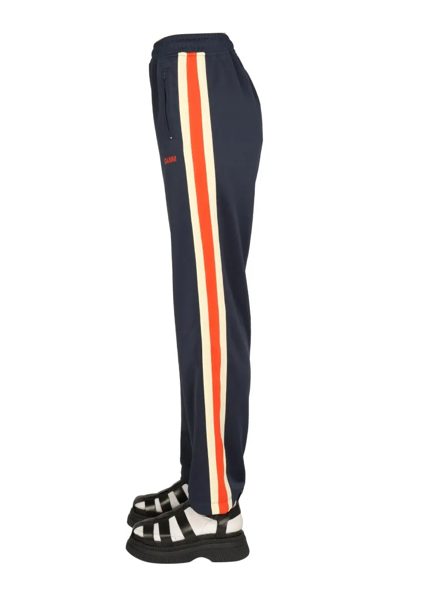 Ganni Logo Embroidered Stripe Detail Pants