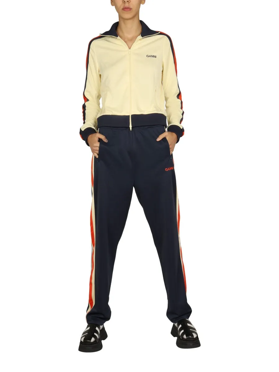 Ganni Logo Embroidered Stripe Detail Pants