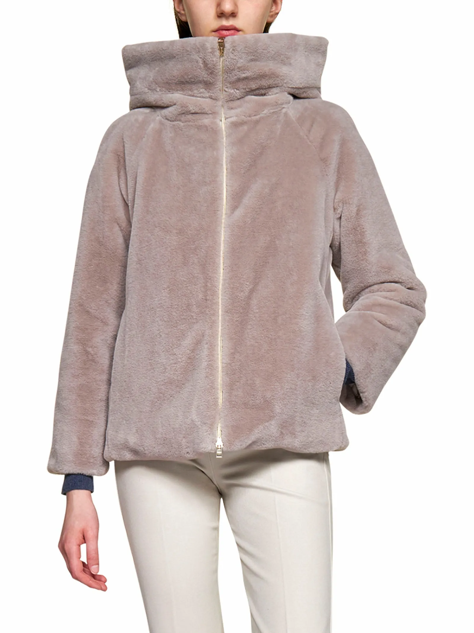 Herno High-Neck Faux Fur Jacket