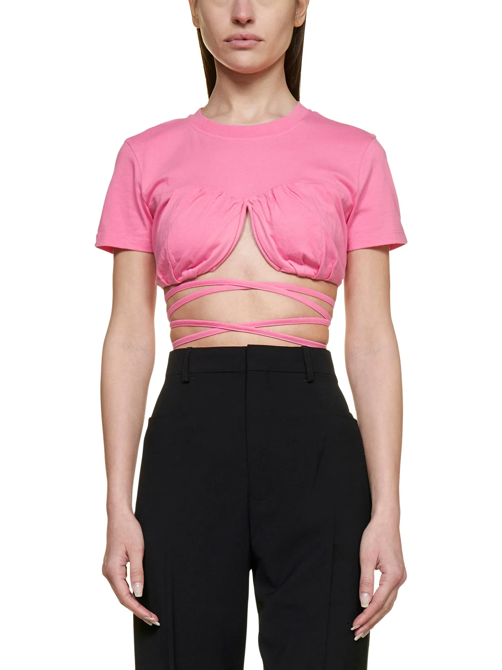 Jacquemus Wrap Around Cropped Fitted T-Shirt