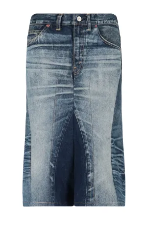 Junya Watanabe Faded Midi Denim Skirt