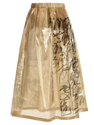 Junya Watanabe Graphic Print Metallic Midi Skirt