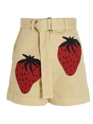 JW Anderson Strawberry-Printed Belted Shorts