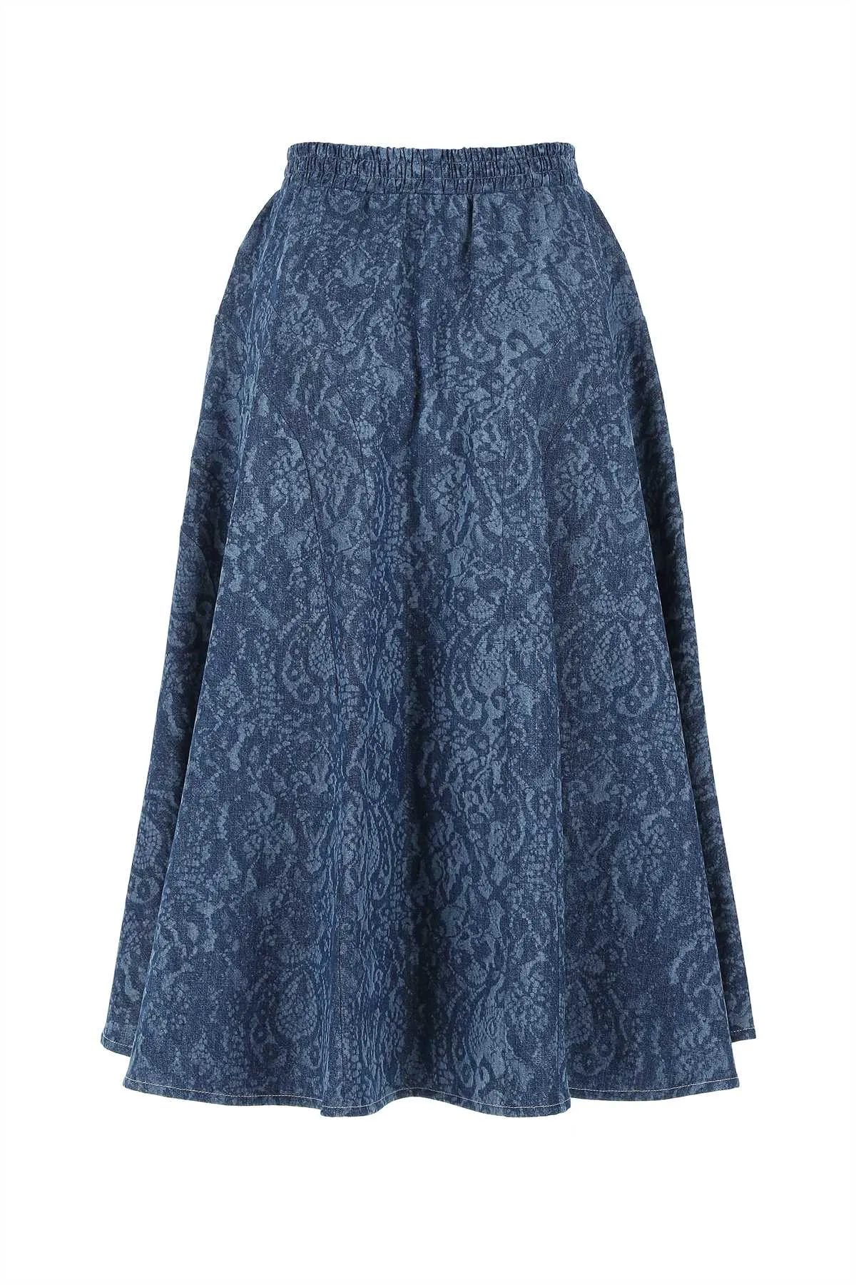 Koch Lace Embellished Denim Midi Skirt