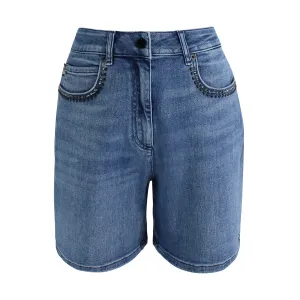 Love Moschino Stud Logo Embroidered Denim Shorts
