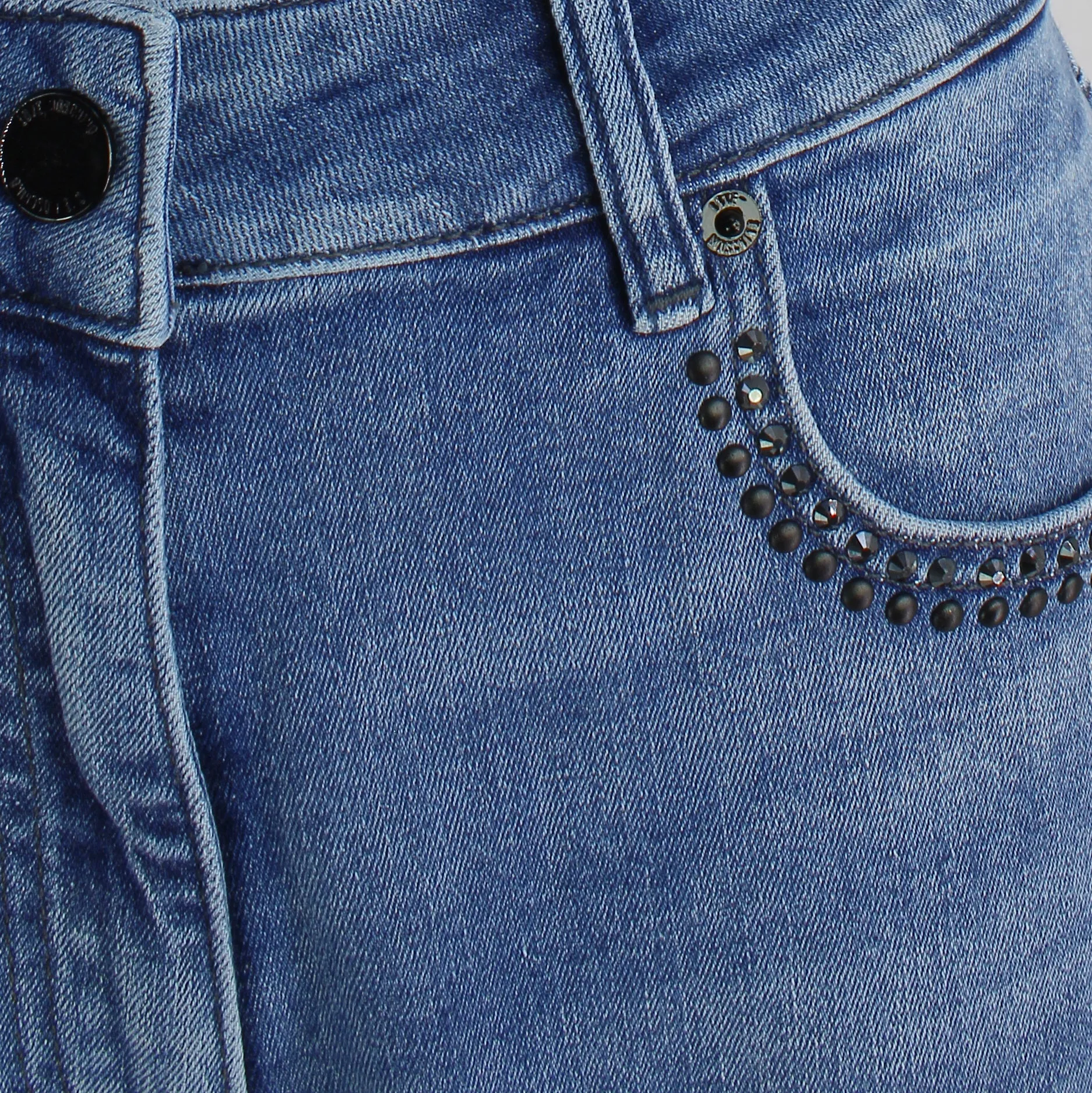 Love Moschino Stud Logo Embroidered Denim Shorts