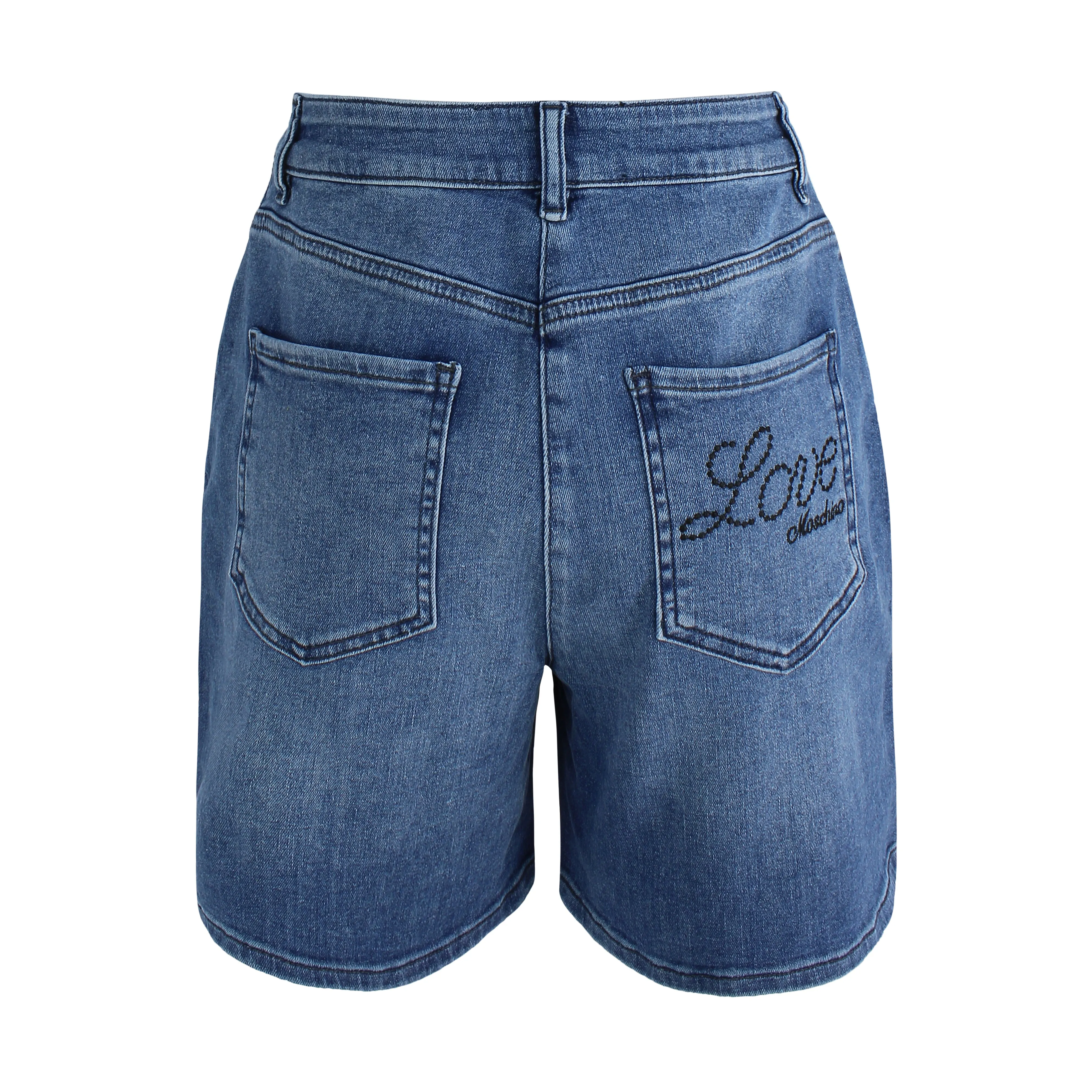 Love Moschino Stud Logo Embroidered Denim Shorts