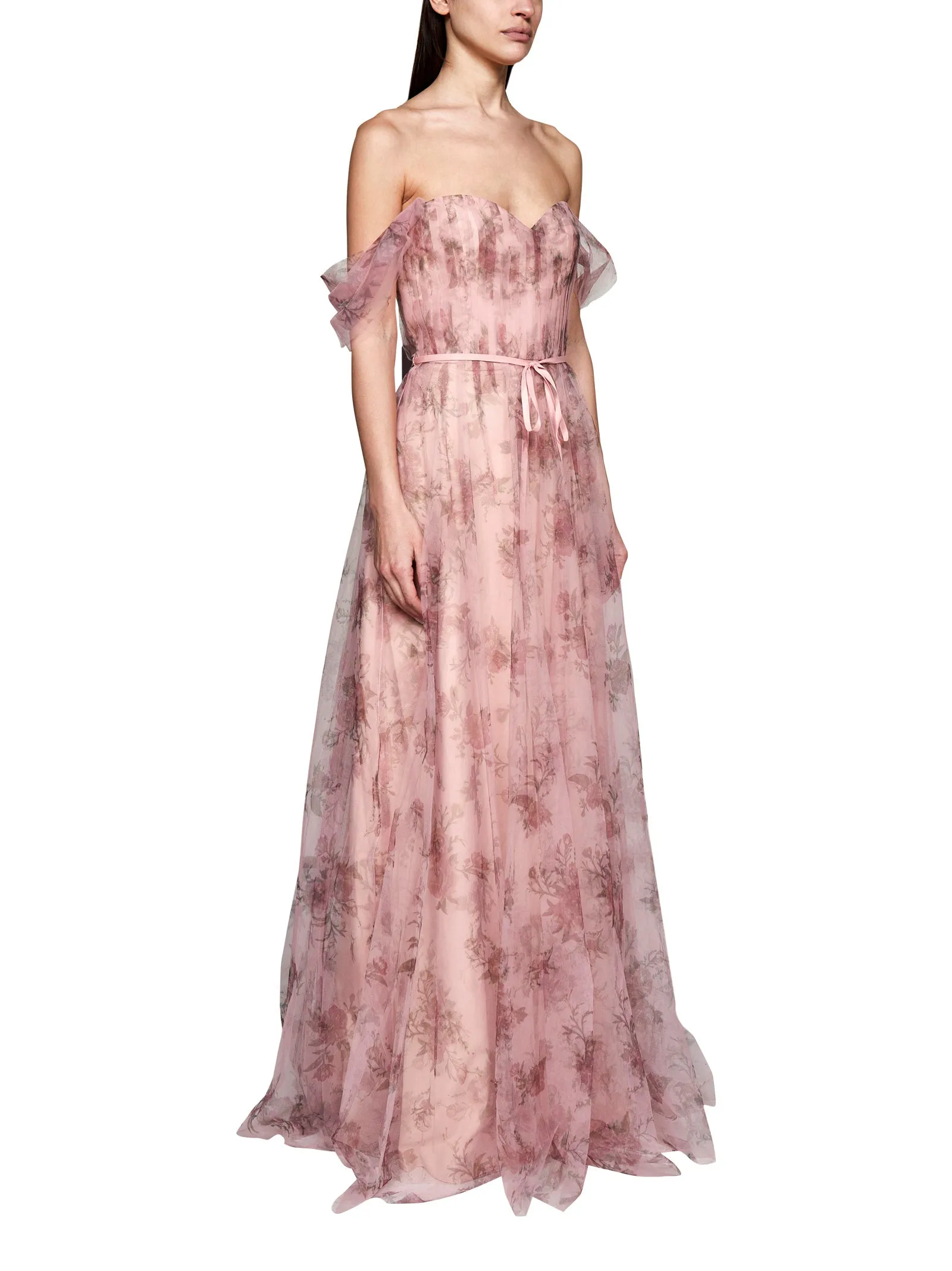 Marchesa Notte Floral Printed Draped Dress