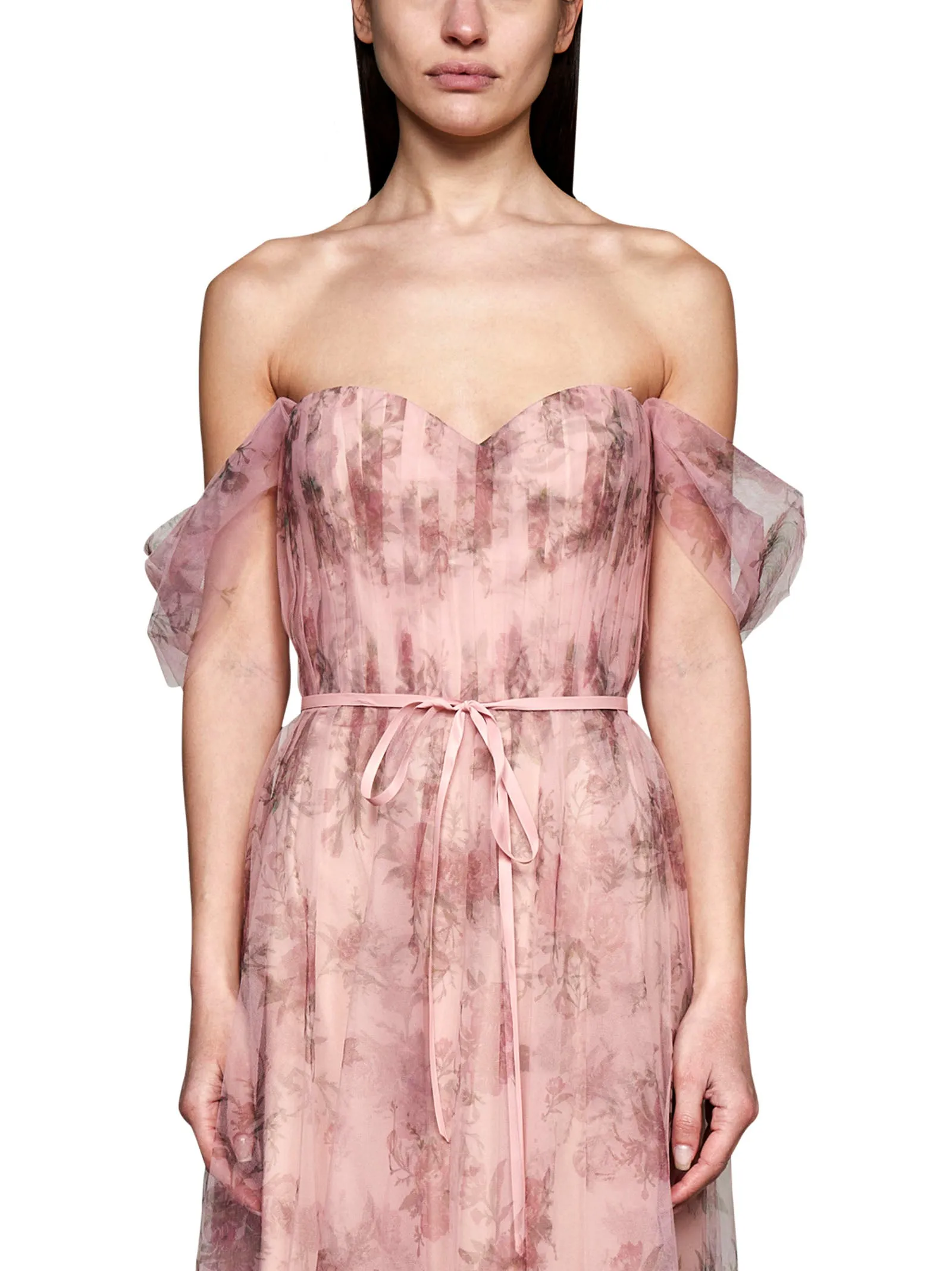 Marchesa Notte Floral Printed Draped Dress