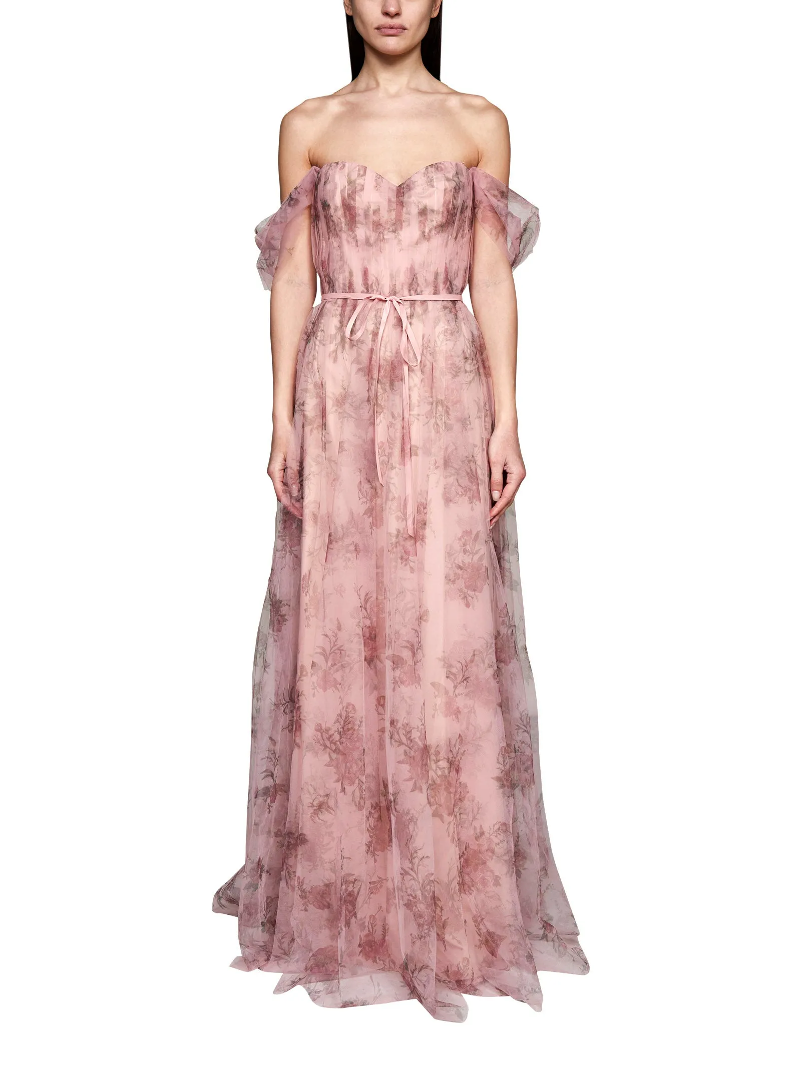 Marchesa Notte Floral Printed Draped Dress