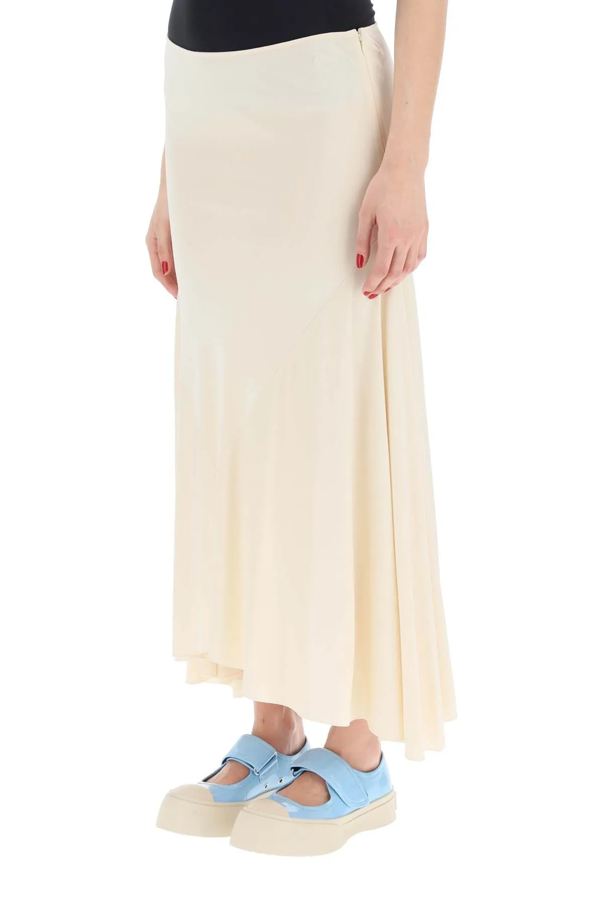 Marni High Waist Asymmetric Hem Midi Skirt